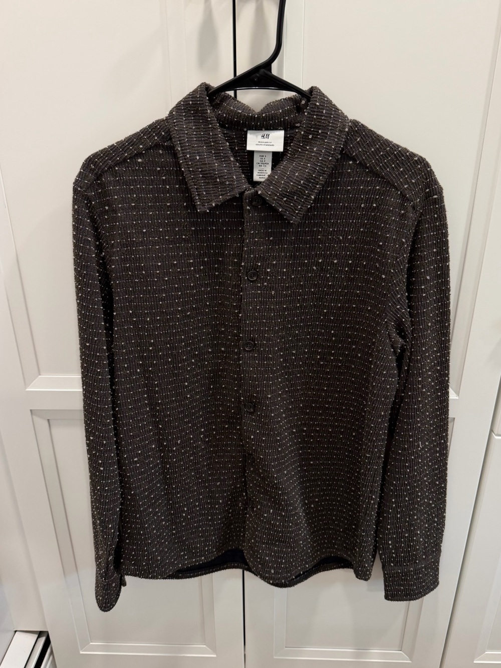 H&M Men’s Dark Brown Textured Long-Sleeve Shirt Jacket